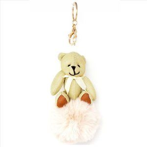 Teddy Bear Pom Pom Purse Charm/Key Chain - Beige
